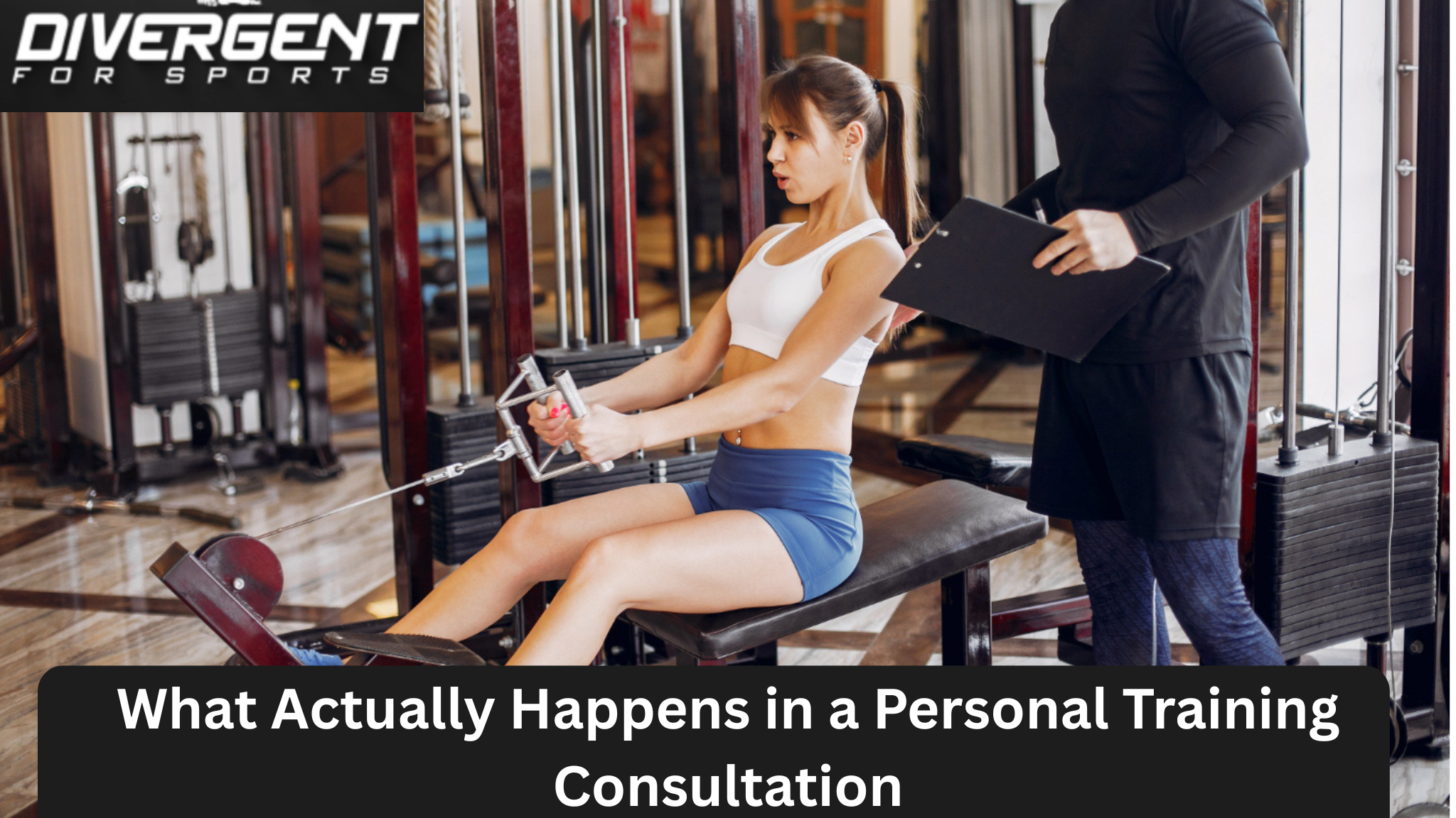 Personal Training Consultation showing a trainer discussing fitness goals and creating a personalized workout plan with a client.